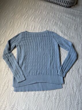 LOFT Light Blue Scoop Neck Cable Knit Sweater
